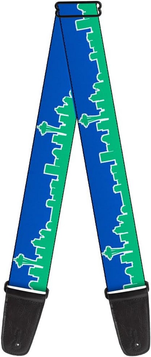 Verstelbare Gitaarband met Levendige Skyline Print - Blauw/Groen