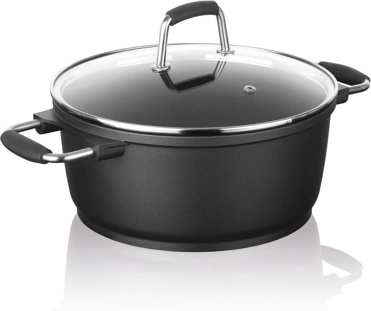Gietaluminium Steelpan 28 cm met Glazen Deksel en Greblon Antiaanbaklaag