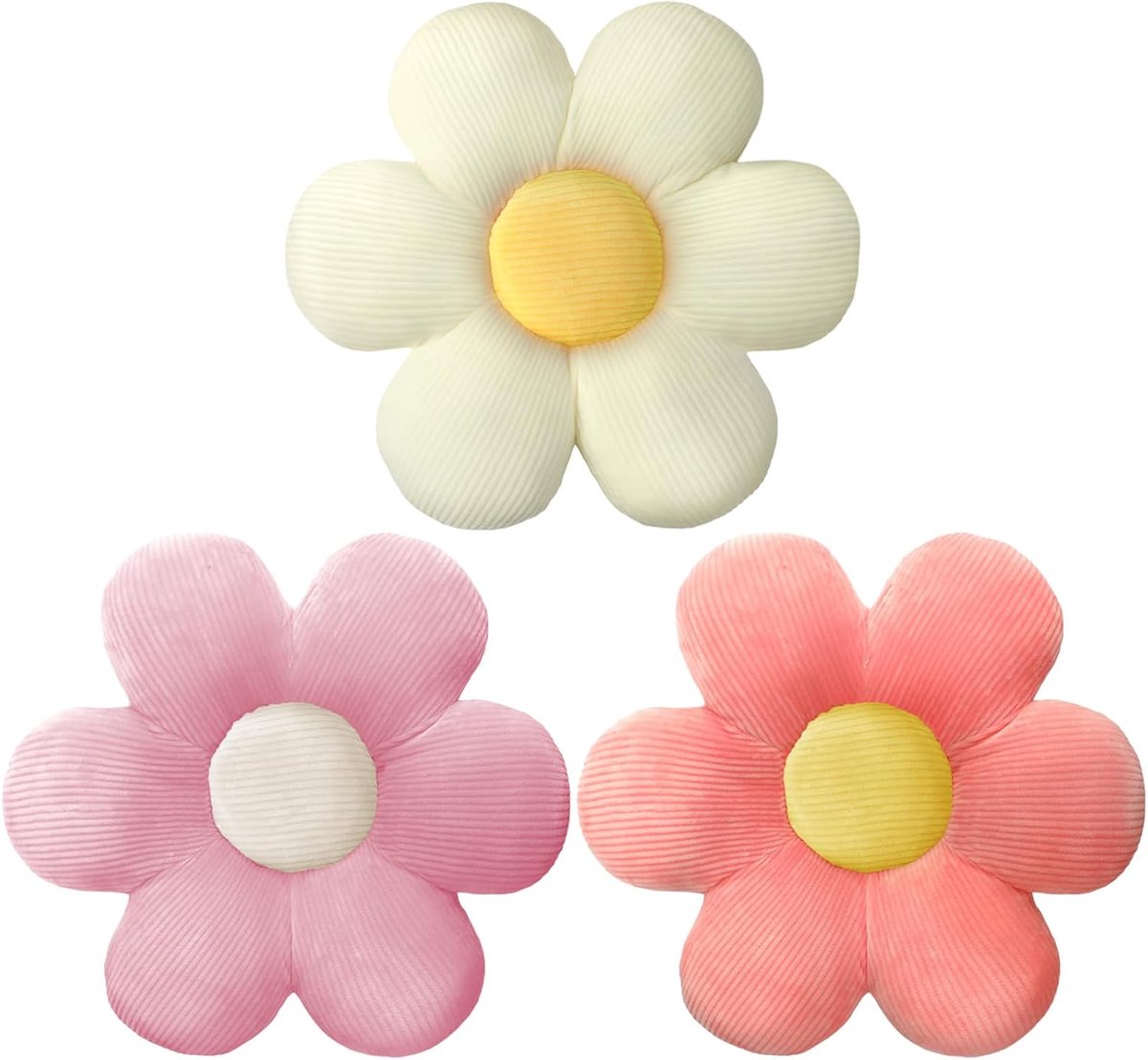 3x Bloemvormig Sierkussen | Zacht Zitkussen voor Bank, Stoel of Slaapkamer | Decoratief Bloemkussen 40 cm