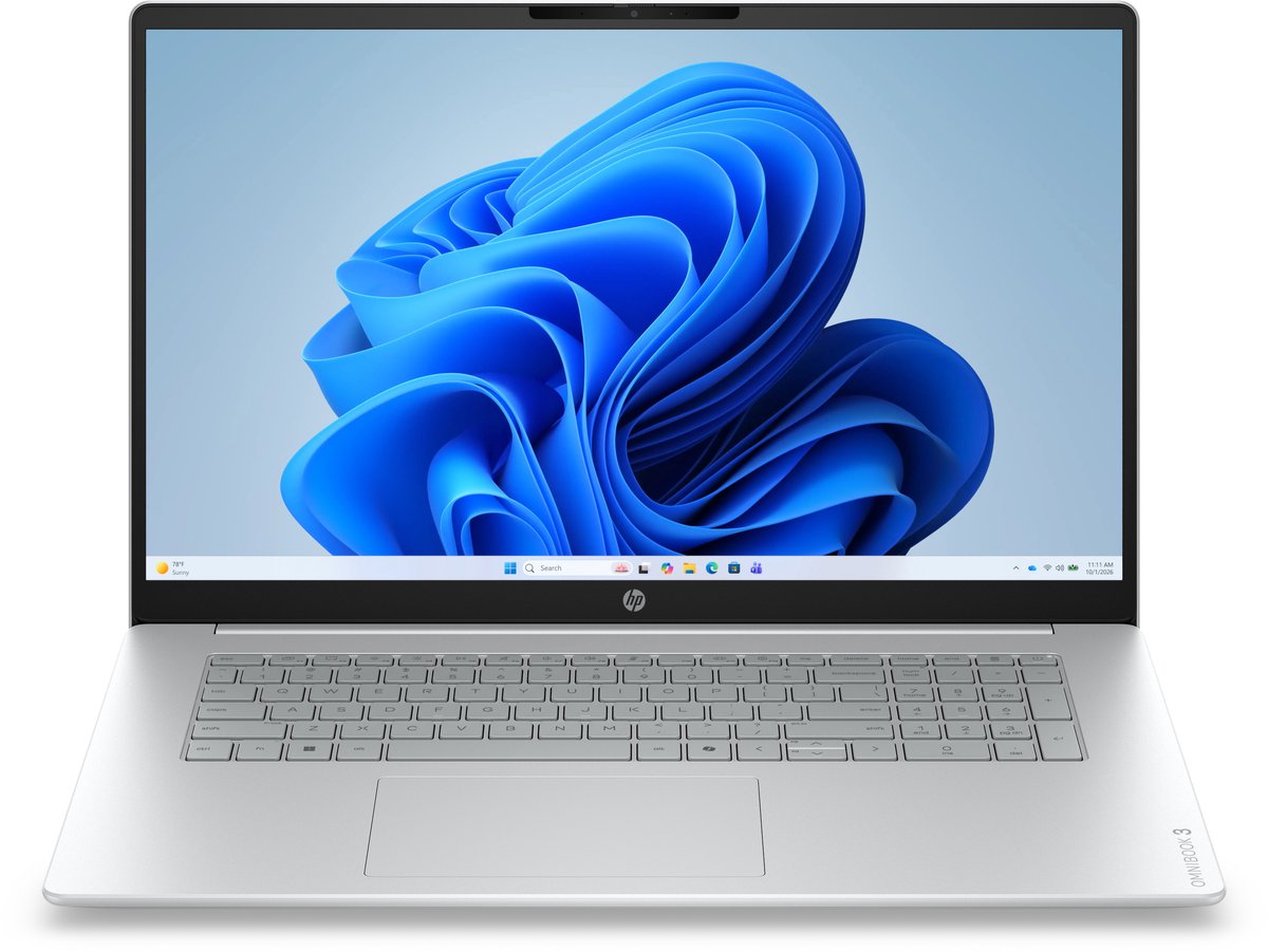 HP OmniBook 3 Laptop 17-dp0950nd AMD Ryzen™ 5 40 43,9 cm (17.3") Full HD 8 GB LPDDR5-SDRAM 512 GB SSD Wi-Fi 6 (802.11ax) Windows 11 Home Grijs, Zilver