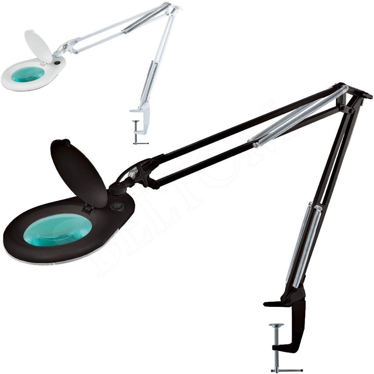 Vergrootglas met klem - Loeplamp met licht - Precisiewerk en hobby - 5 Dioptrie lens - 12cm lens diameter - Zwart