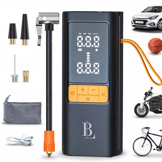 Elektrische Bandenpomp 4-in-1 - Tot 10.3 Bar - Auto, Fiets, Motor & Bal - Luchtcompressor - Autobanden Pomp - Elektrische Fietspomp - 6000 mAh Powerbank - Blissify
