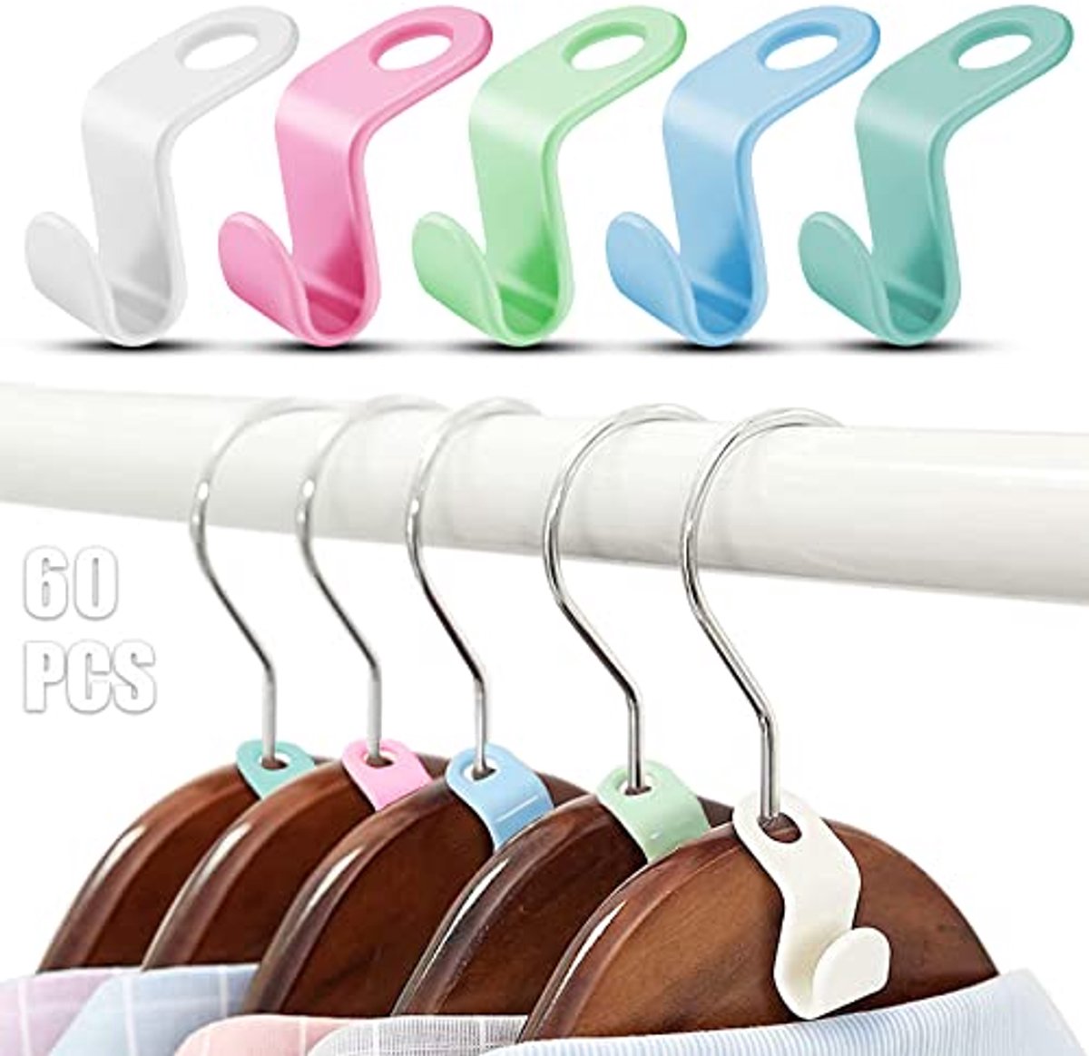 Ultiluxe® Kleerhanger Haken - 60 Stuks - Verbindingshaken - Kledinghanger Organizer - 2 x 5 cm - Ruimtebesparend - Kunststof - Multi