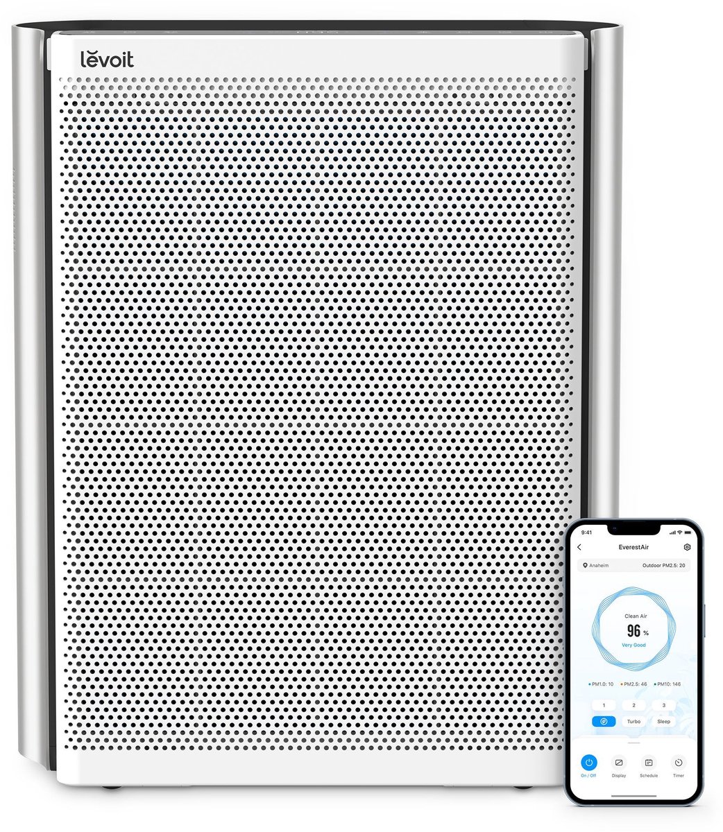 Luchtreiniger - Levoit - Everest Air - 3-traps filtratie - Geschikt voor ruimtes tot 130 m² - Nachtmodus - 70 W - Grijs