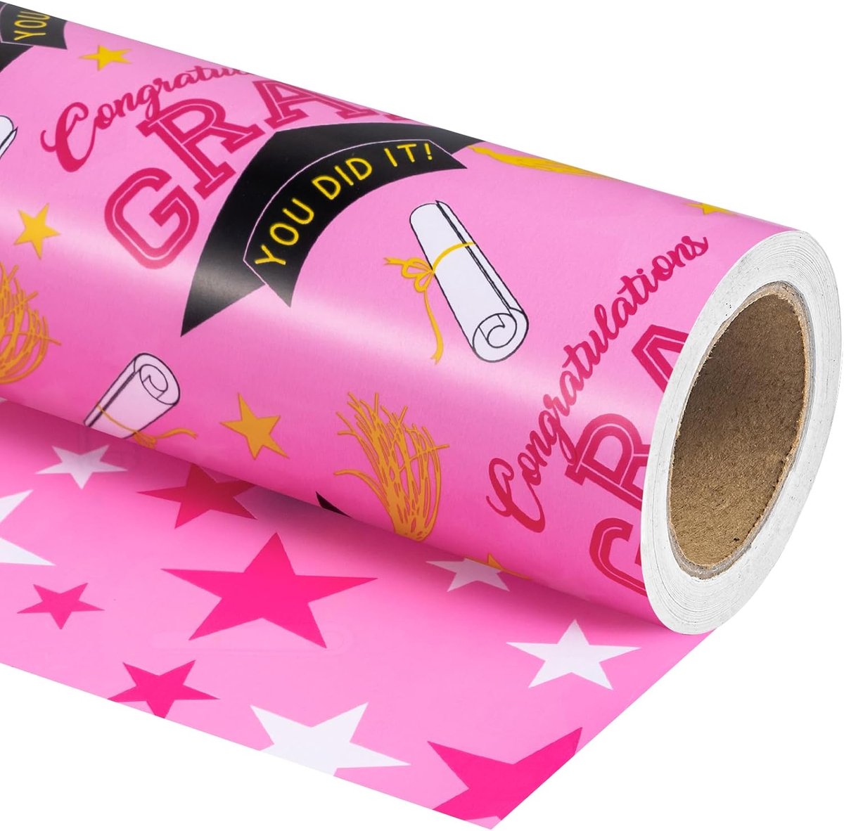 Omkeerbaar afstudeerinpakpapier - roze minirol 432 cm x 10 m - feestdecoratie met sterren en punthoeden