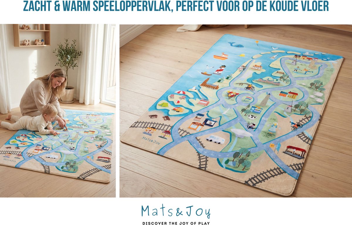 Mats & Joy® Nederland Auto Speelmat 130x180cm - Fluweelzacht - Anti-slip - Wasbaar - Educatief Groot Auto Speeltapijt Kinderen - Speelkleed Baby - Autokleed thumbnail 3