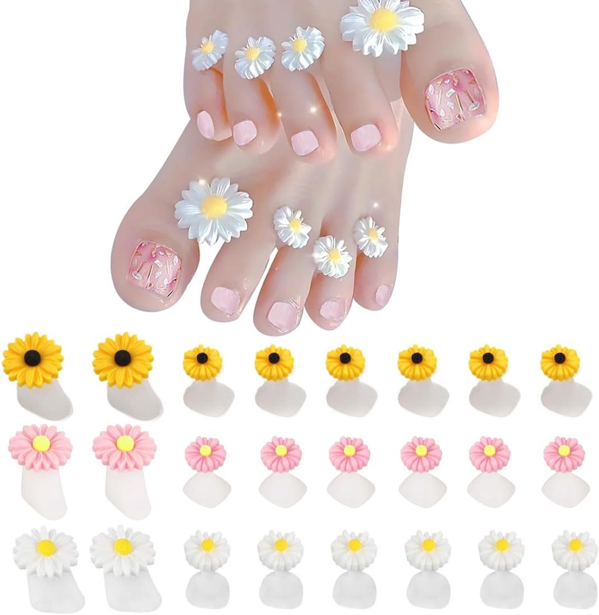 24 Stuks Siliconen Teenspreiders voor Manicure en Pedicure in Bloem- en Hartvorm