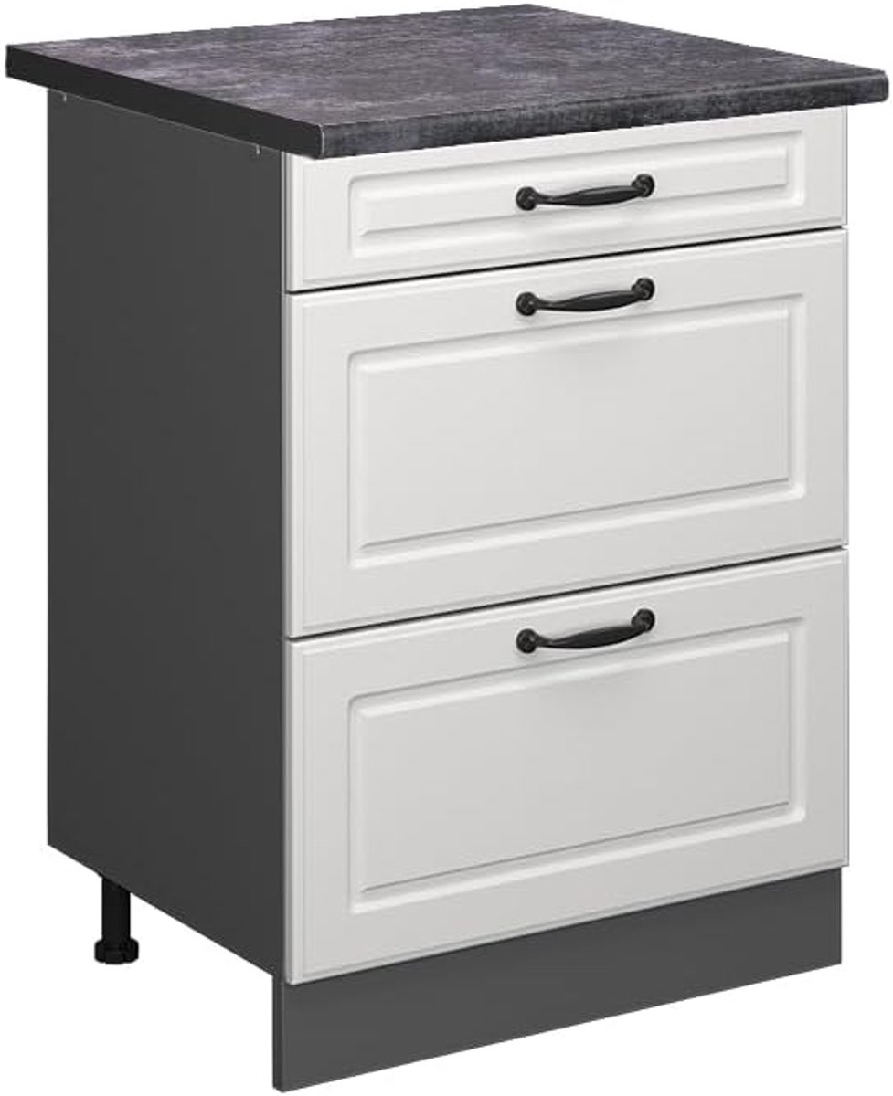 Keukenonderkast met laden - Keukenmodule - Keukenopslag - Modulair ontwerp - 60 cm breed - Wit Landhuis