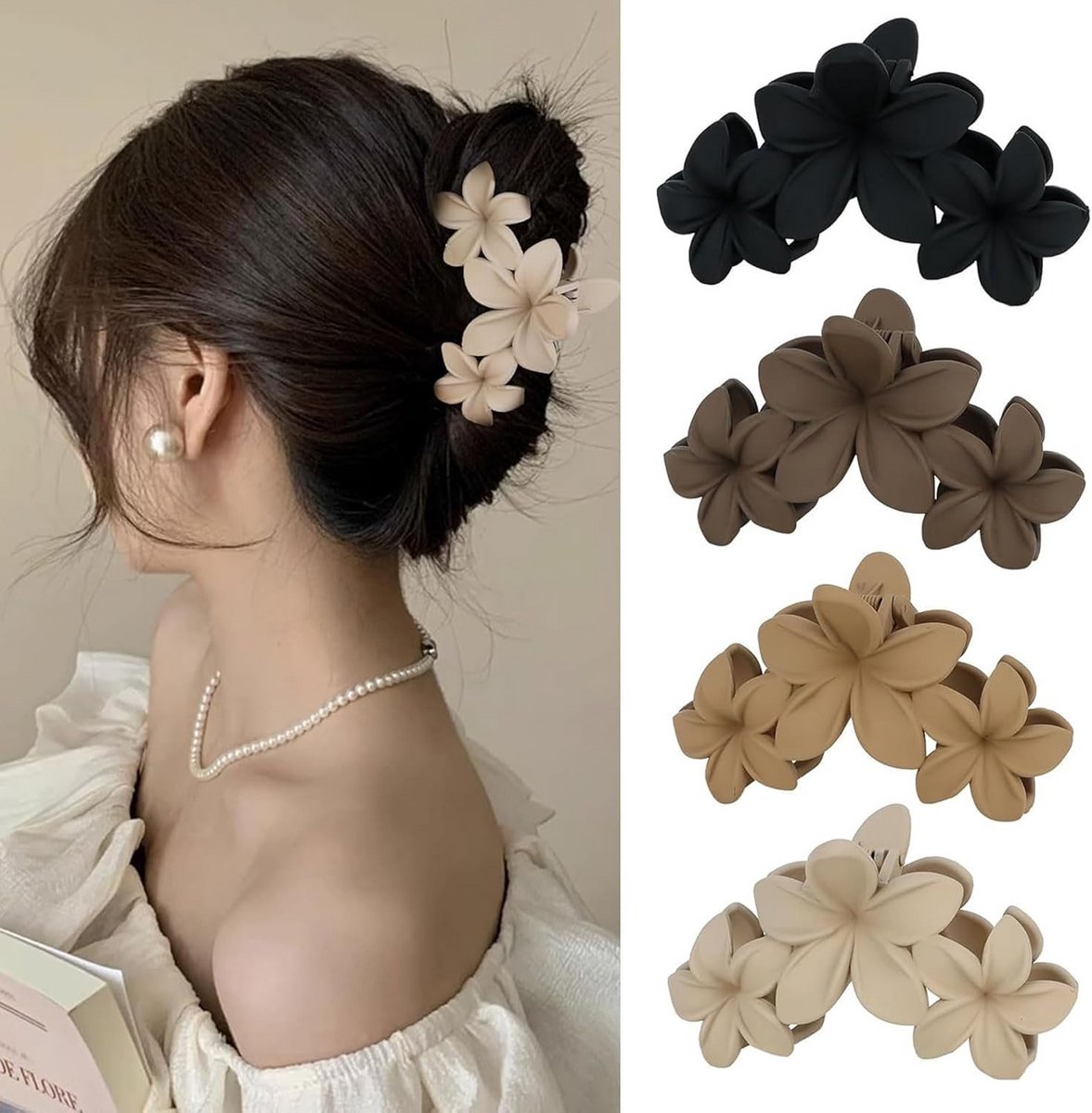 Grote Bloemen Haarspeld Set - 4x Matte Klem voor Dik Haar - Sterke Hold Haaraccessoire