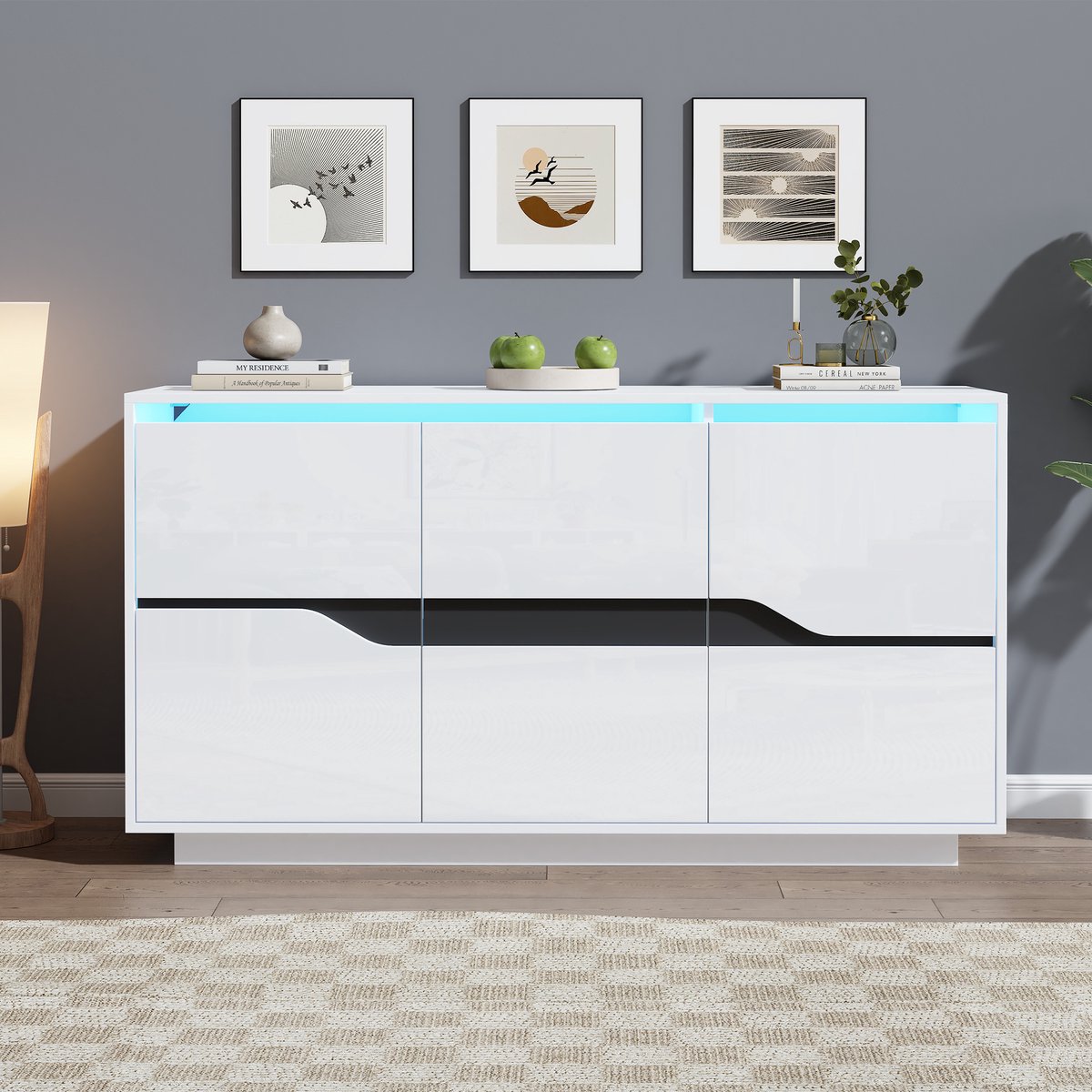 MODFU Dressoir - 3 Deuren En Verstelbare Legplanken - Modern - Voor Woonkamer - Spaanplaat - Wit En Zwart - 140 X 40 X 70 Cm