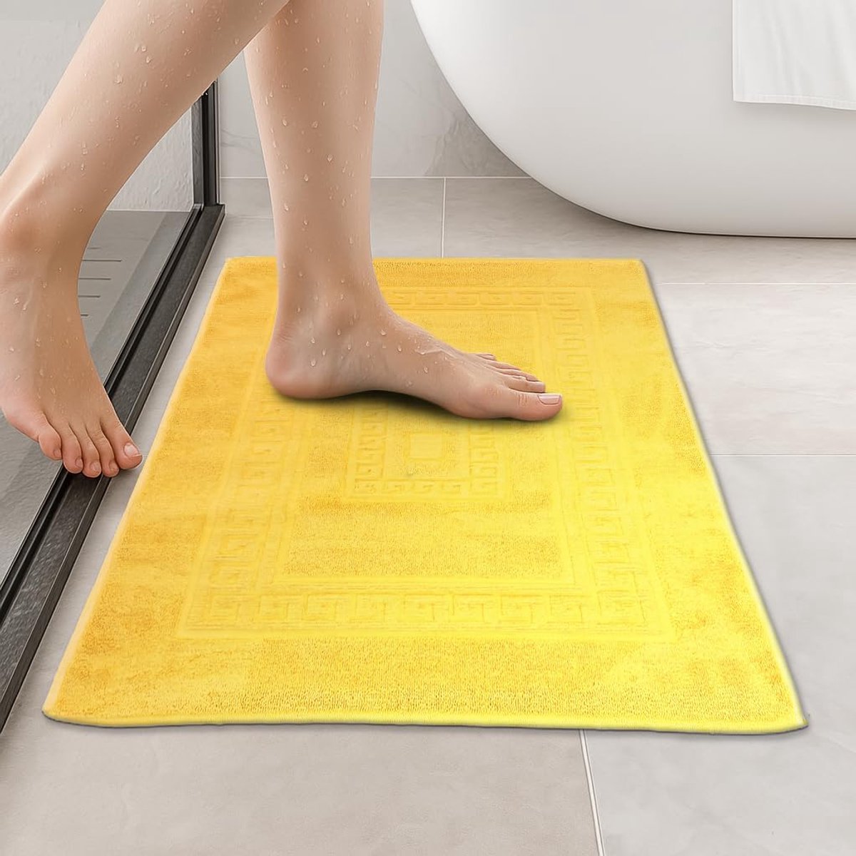 Absorberende Badmat Geel 60x90 cm - Zachte Katoen Badkamermat voor Douche en Bad
