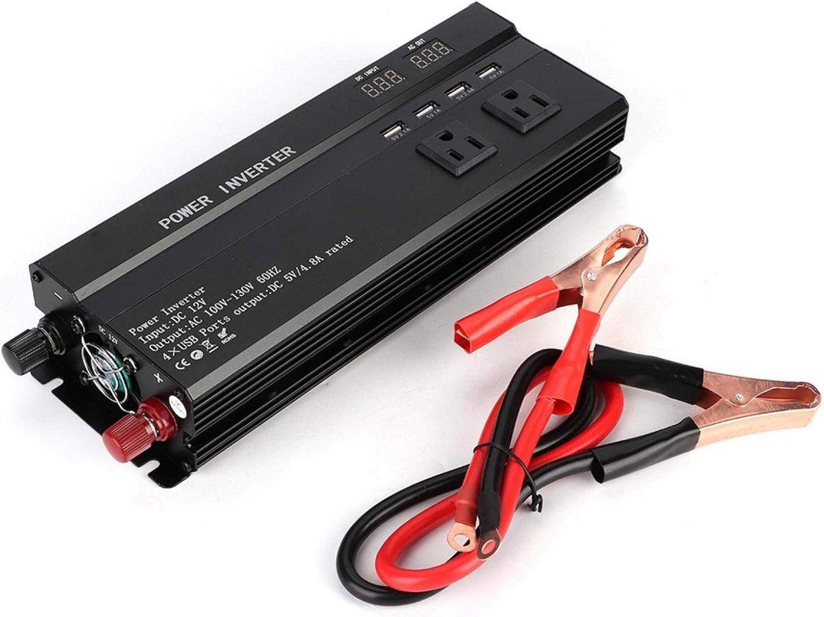 12V naar 110V Omvormer 900W met USB voor Auto en Camper - Zuivere Sinusgolf
