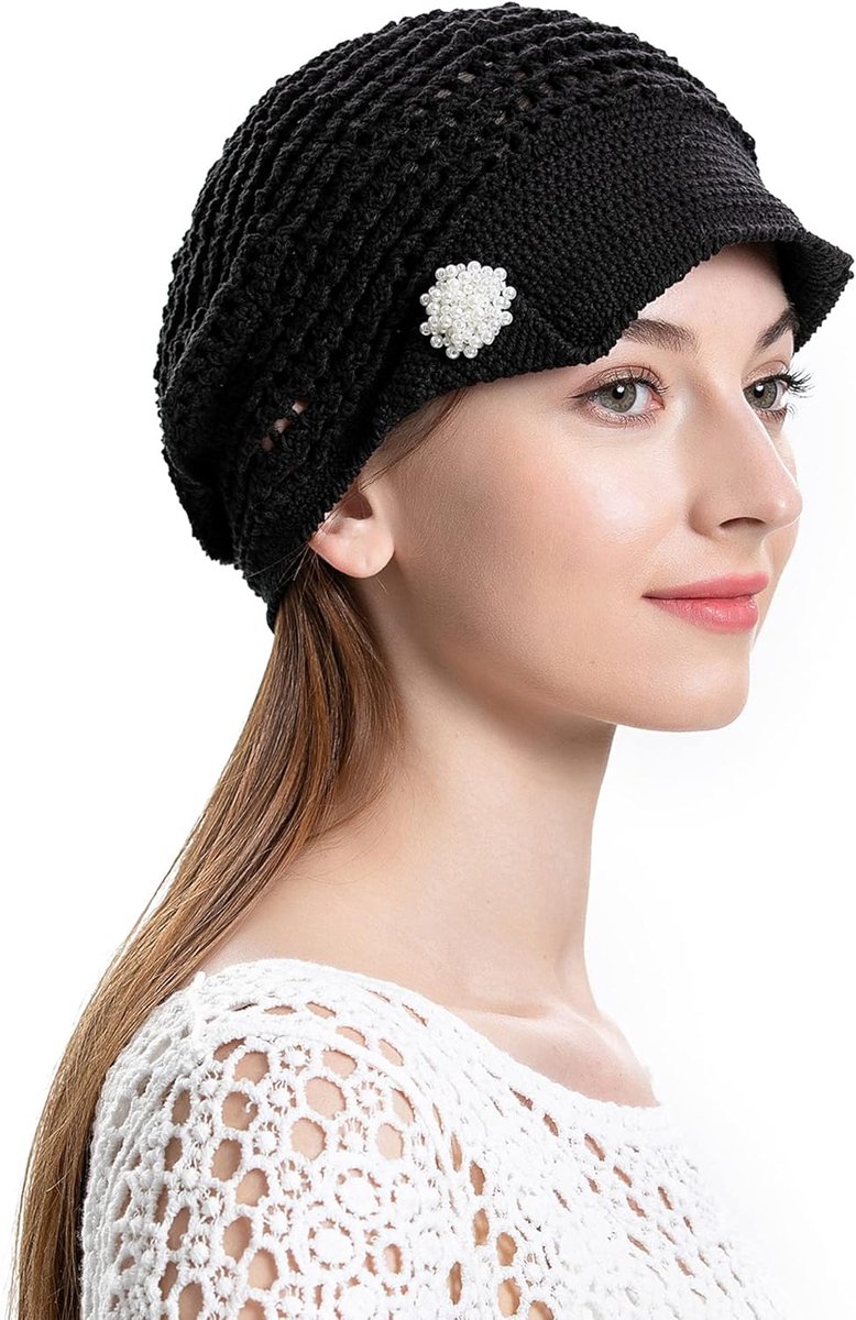 Dames Zomer Haakmuts Met Visor, Handgemaakte Gebreide Skull Cap