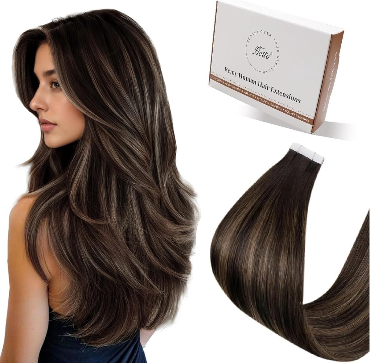 Tape in Hair Extensions Echt Menselijk Haar Donkerbruin Balayage Lichtbruin 40 cm
