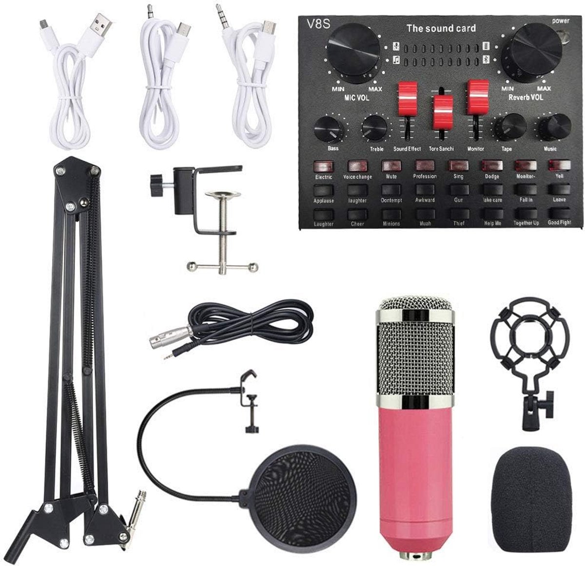 Microfoon Geluidskaartset - Live Audio Studio - Muziek Opnemen Podcast - 16 Geluidseffecten BT - 5.7 x 4.1 inch