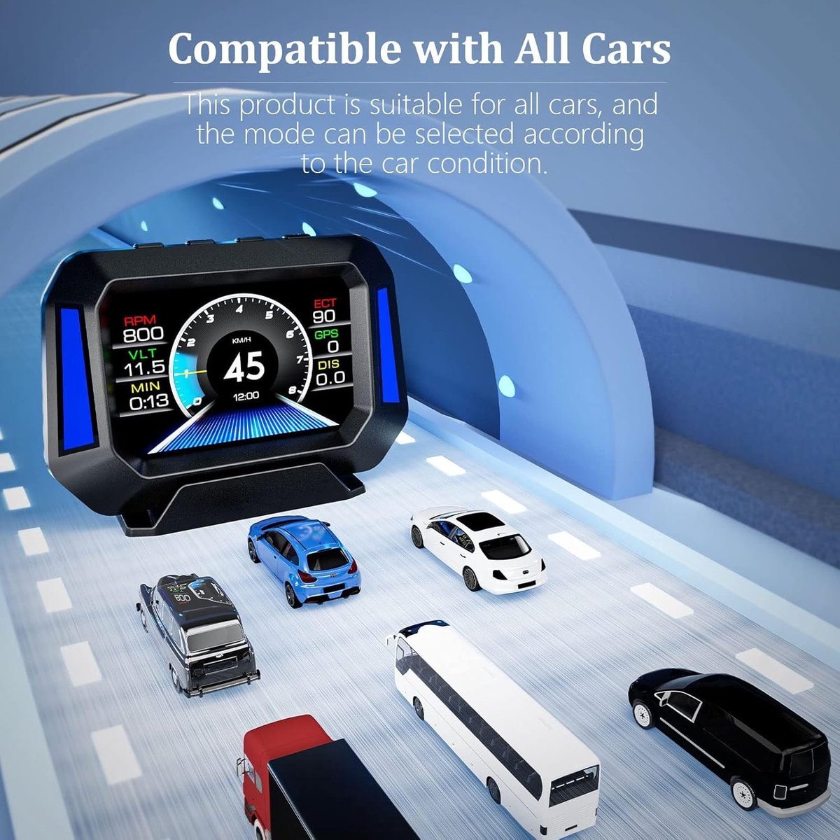 Universele Auto Head-Up Display (HUD) met Snelheidsmeter en Hellingsmeter thumbnail 3