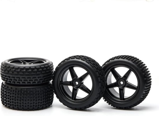 RC Auto 1/10 Schaal Off Road Voor- en Achterwielen met Zwarte Banden (Set van 4) van Merkloos	 — afbeelding 3