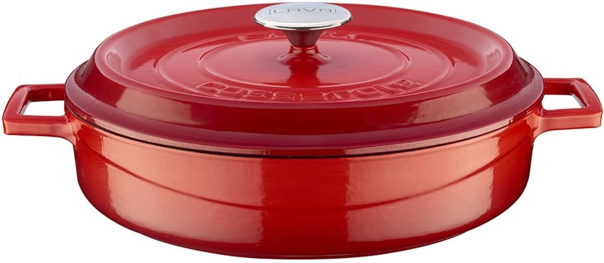 Gietijzeren Stoofpot met Deksel Rood 36 cm - Geschikt voor Alle Warmtebronnen