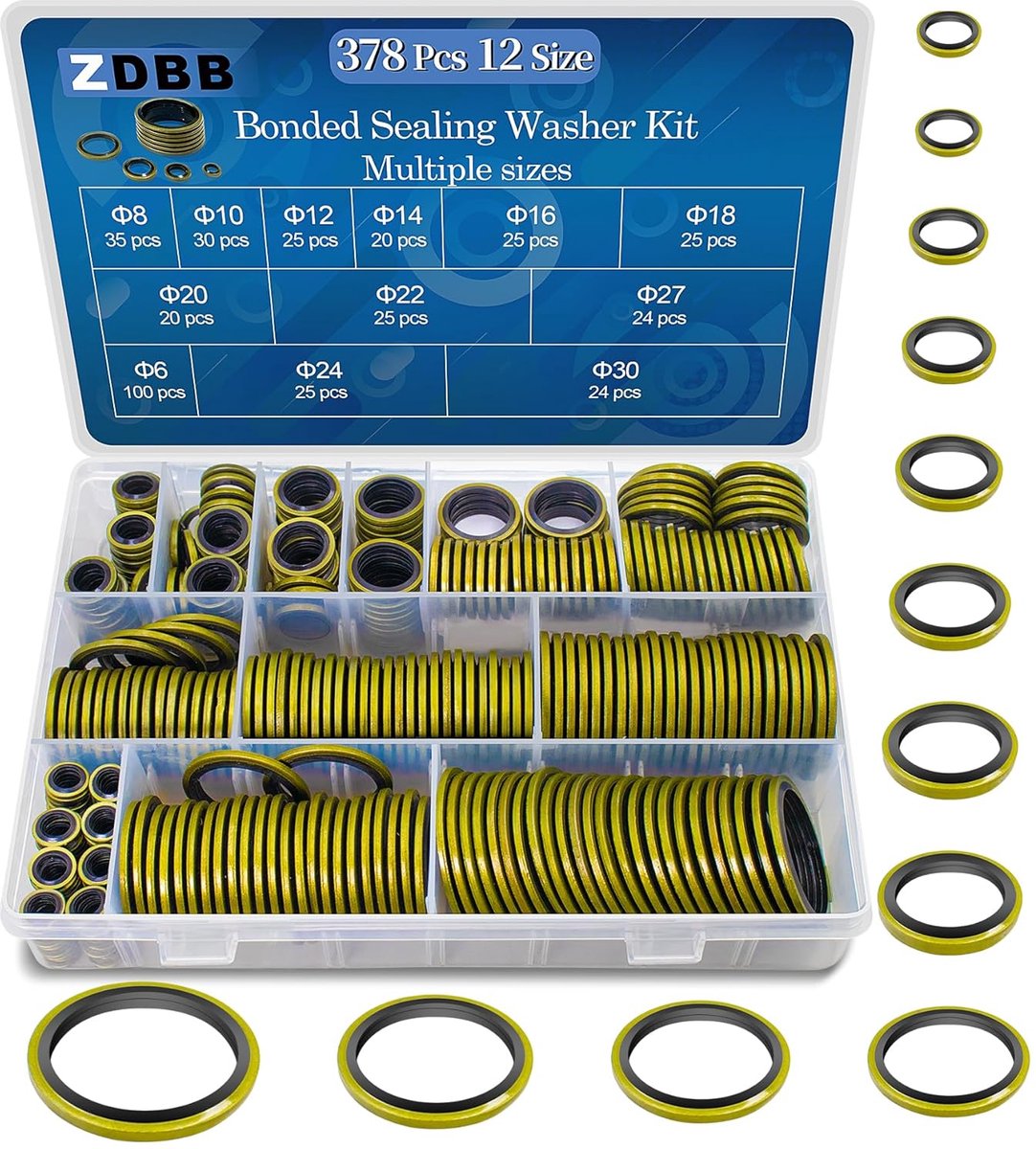 378 Delige Set Gelijmde Afdichtingsschijven Assortiment voor Auto en Techniek