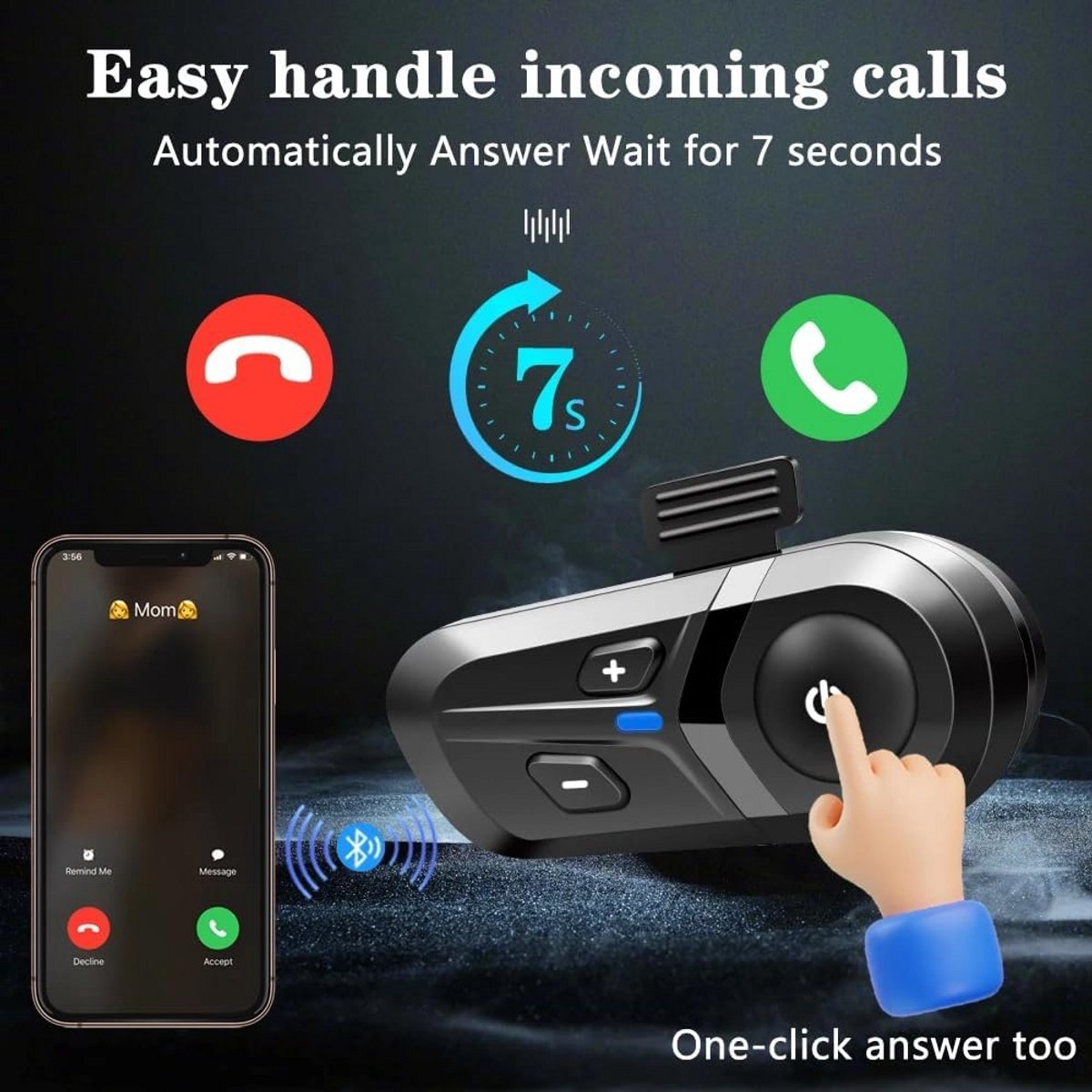 Bluetooth Headset voor Motorhelm met Handsfree Bellen en Muziekbediening thumbnail 5
