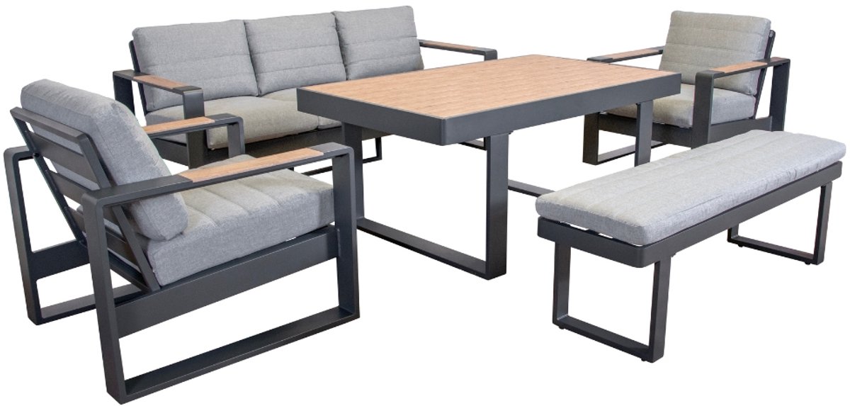 Mattheo Loungeset - Tuinset - 5 Delig - 8 Zitplaatsen - Aluminium - Antraciet