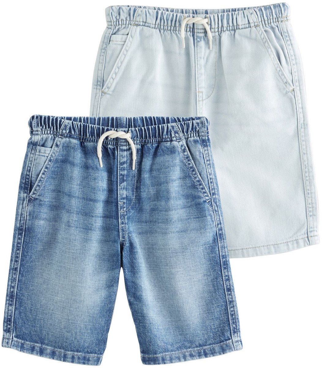Next - Jongens - Set van 2 denim bermuda shorts met elastische taille - Blauw