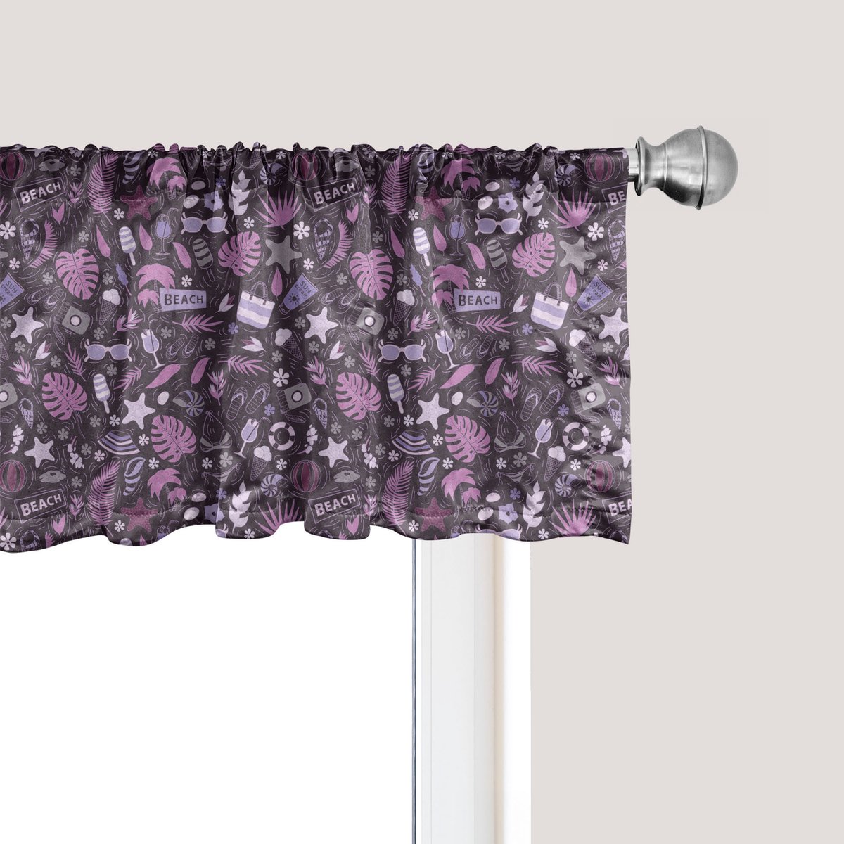 ABAKUHAUS Exotische raamvalance, gordijnvalance voor keuken en slaapkamer met tunnelzoom, 137 cm x 45 cm, roze aubergine mauve