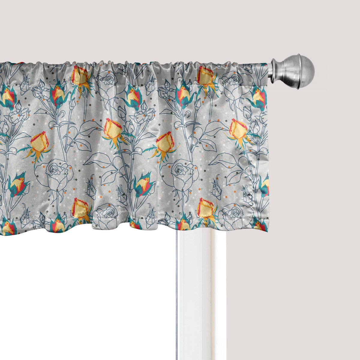 ABAKUHAUS Bloemenpatroon raamvalletje, gordijnvalletje voor keuken en slaapkamer met tunnelzoom, 137 cm x 30 cm, licht taupe en veelkleurig