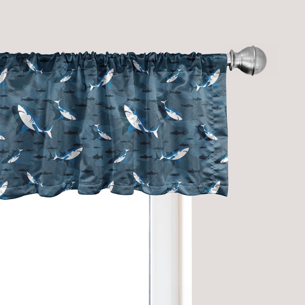 ABAKUHAUS Nautisch raamvalletje, gordijnvalletje voor keuken en slaapkamer met tunnelzoom, 137 cm x 30 cm, leisteenblauw