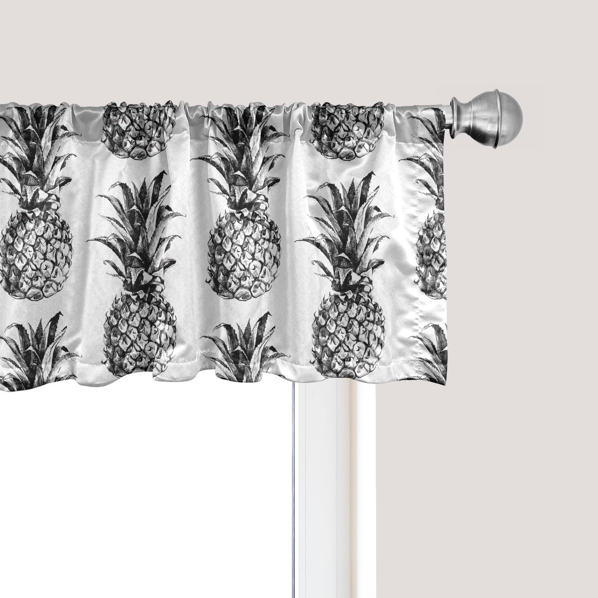 ABAKUHAUS Ananas raamvalletje, gordijnvalletje voor keuken en slaapkamer met tunnelzoom, 137 cm x 30 cm, zwart grijs wit
