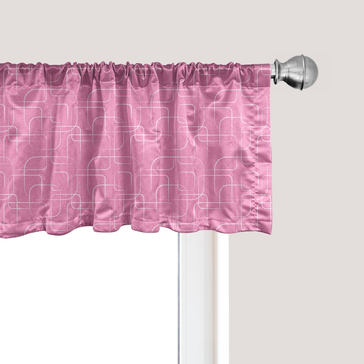 ABAKUHAUS Abstracte raamvalance, gordijnvalance voor keuken en slaapkamer met tunnelzoom, 137 cm x 30 cm, roze wit