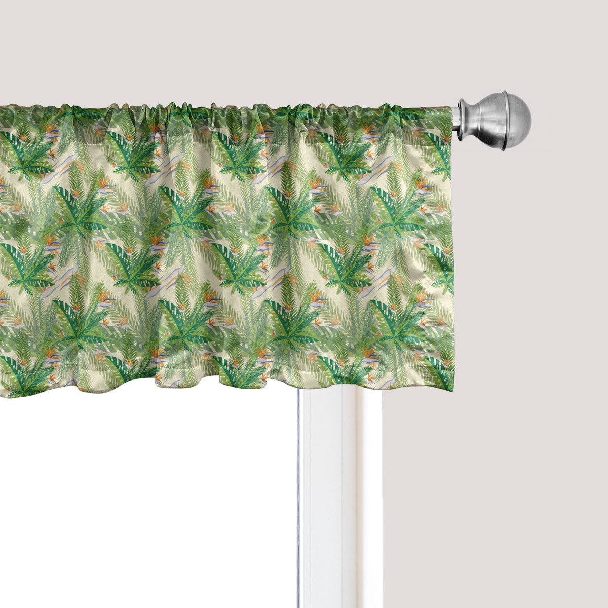 ABAKUHAUS Exotische raamvalance, gordijnvalance voor keuken en slaapkamer met tunnelzoom, 137 cm x 45 cm, crème en veelkleurig