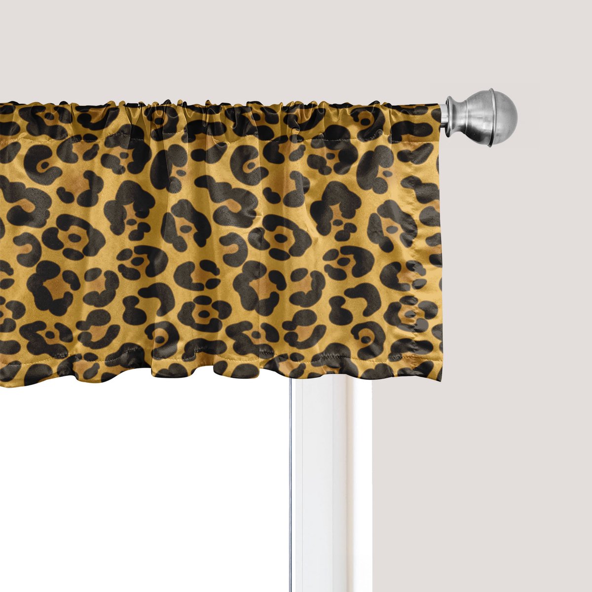 ABAKUHAUS Gordijnvalletje met luipaardprint, gordijnvalletje voor keuken en slaapkamer met tunnelzoom, 137 cm x 30 cm, aardgeel amber