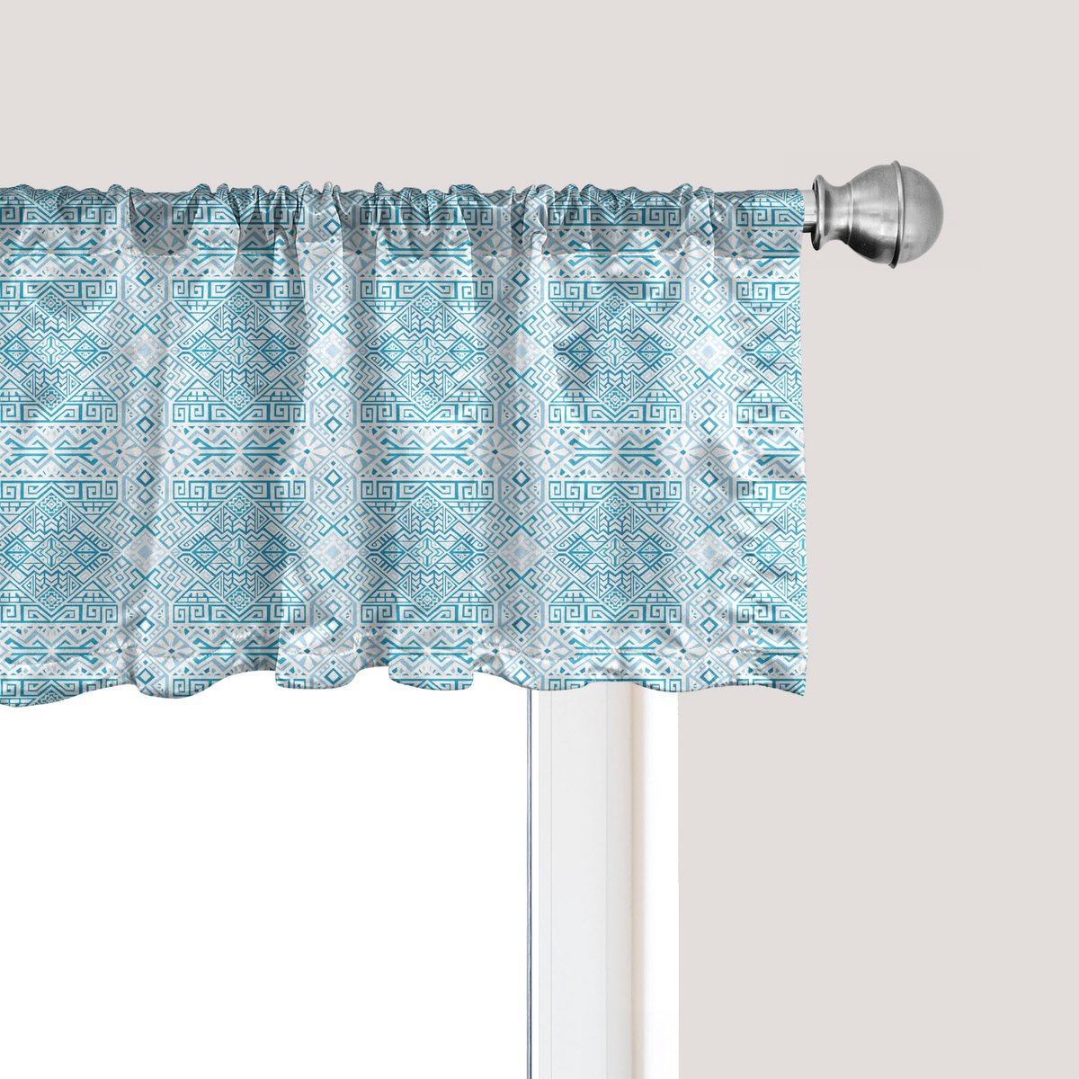 ABAKUHAUS Aztec raamvalletje, gordijnvalletje voor keuken en slaapkamer met tunnelzoom, 137 cm x 45 cm, zeeblauw licht hemelsblauw