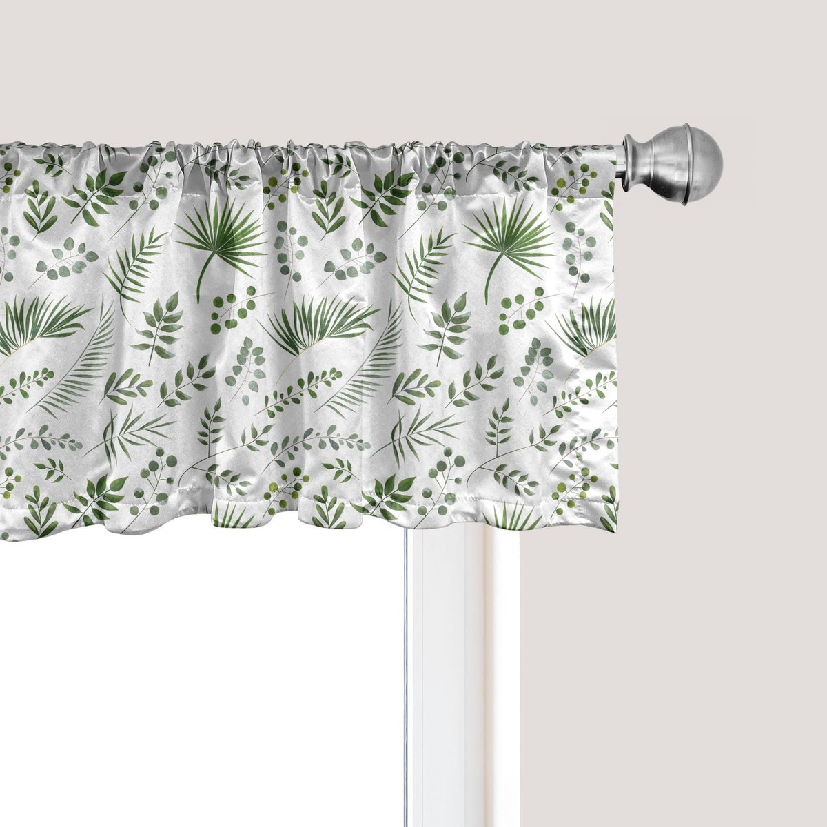 ABAKUHAUS Botanische raamvalance, gordijnvalance voor keuken en slaapkamer met tunnelzoom, 137 cm x 45 cm, pauwgroen en wit