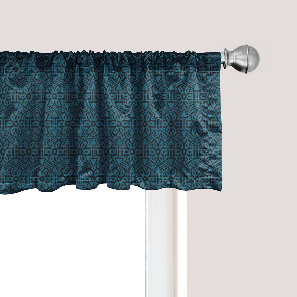 ABAKUHAUS Etnische raamvalance, gordijnvalance voor keuken en slaapkamer met tunnelzoom, 137 cm x 45 cm, blauw colagrijs
