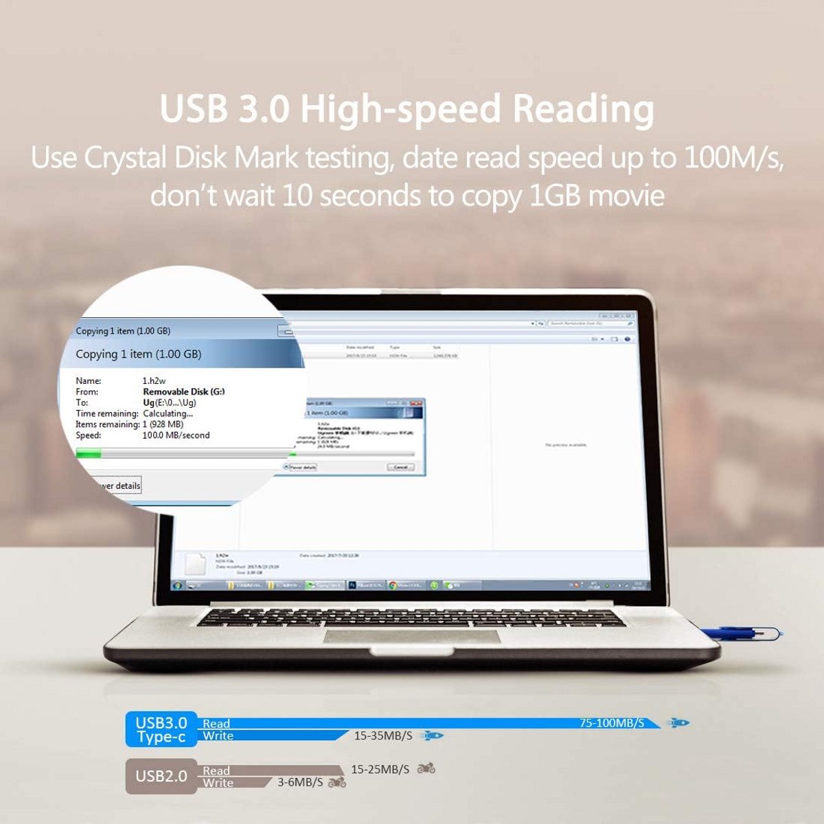 USB Stick 64GB met Type-C en USB 3.0 Aansluiting in Blauw