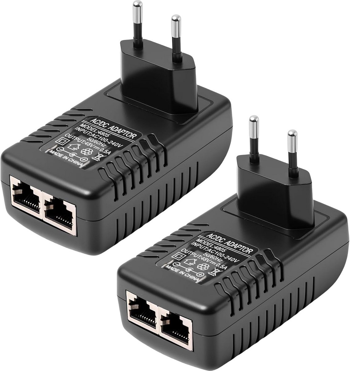 2-Pack Gigabit PoE Injector 48V 0.5A EU-stekker voor IP Camera, VoIP en Wireless Access Point - Passieve PoE
