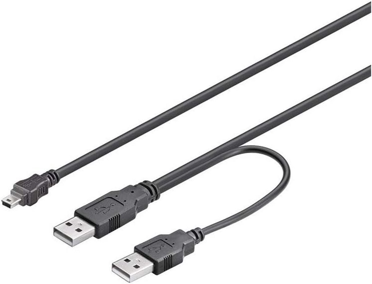 USB 2.0 Kabel 2x USB-A naar 5-polige Mini B Stekker (0,6 meter)