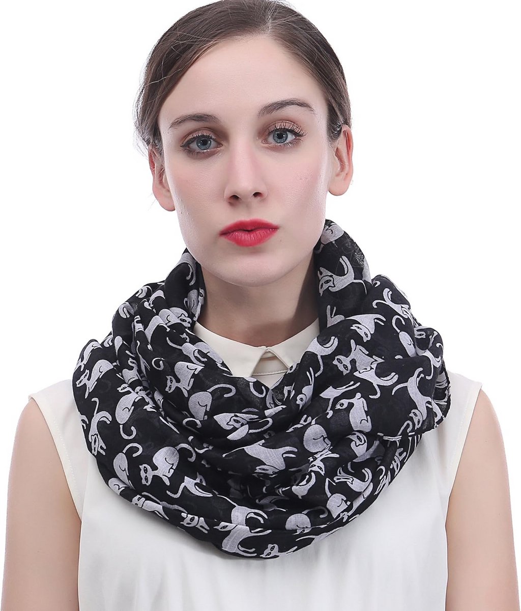 Dames Loopsjaal met Kattenprint Zwart Casual Accessoire