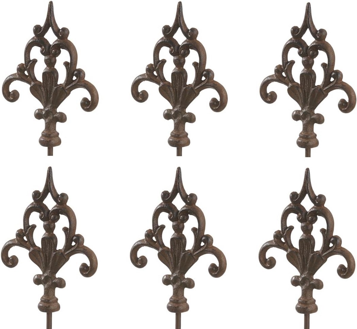 Set van 6 Decoratieve Gietijzeren Tuinstokken Speervorm - Roesteffect
