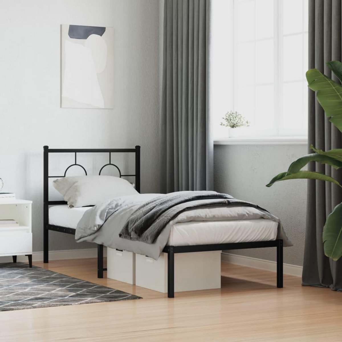 Robuust metalen bedframe met hoofdbord 80x200 cm, eenpersoons ledikant