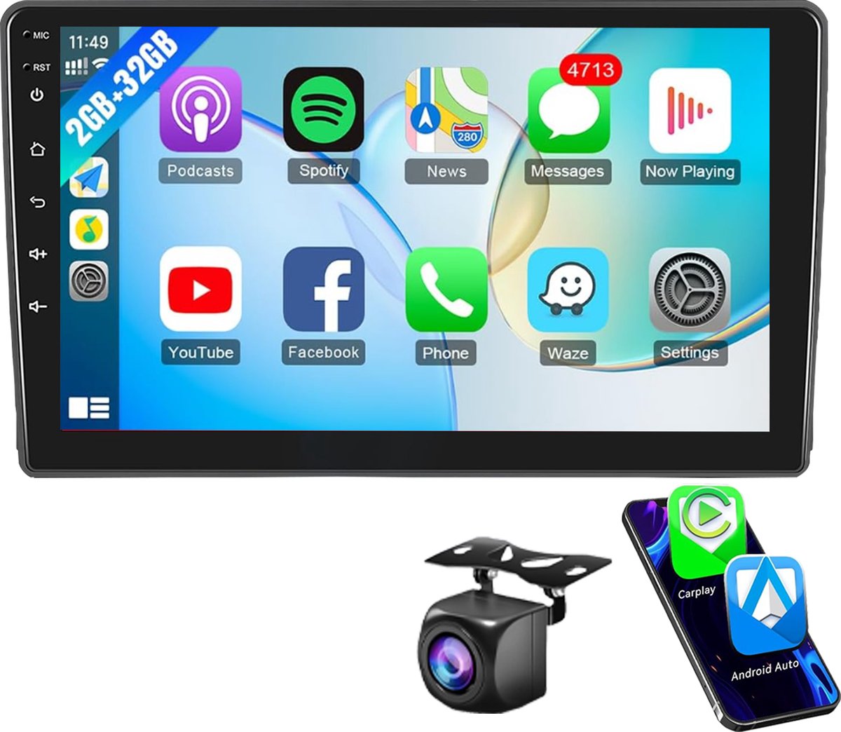 ESSGOO Autoradio - voor Ford Transit MK7 (2005-2012), Ford Connect/C-Max/S-Max (2007-2009), Ford Focus MK2/Ford Fiesta MK5 (2005-2008) - Android 15 - 2+32GB - Apple Carplay & Android Auto - 9 Inch Touchscreen & GPS - Achteruitrijcamera