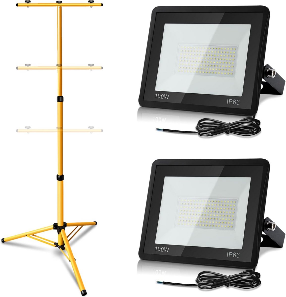 Krachtige LED Bouwspot op Statief 200 Watt Warm Wit - Waterdichte Werklamp voor Constructie
