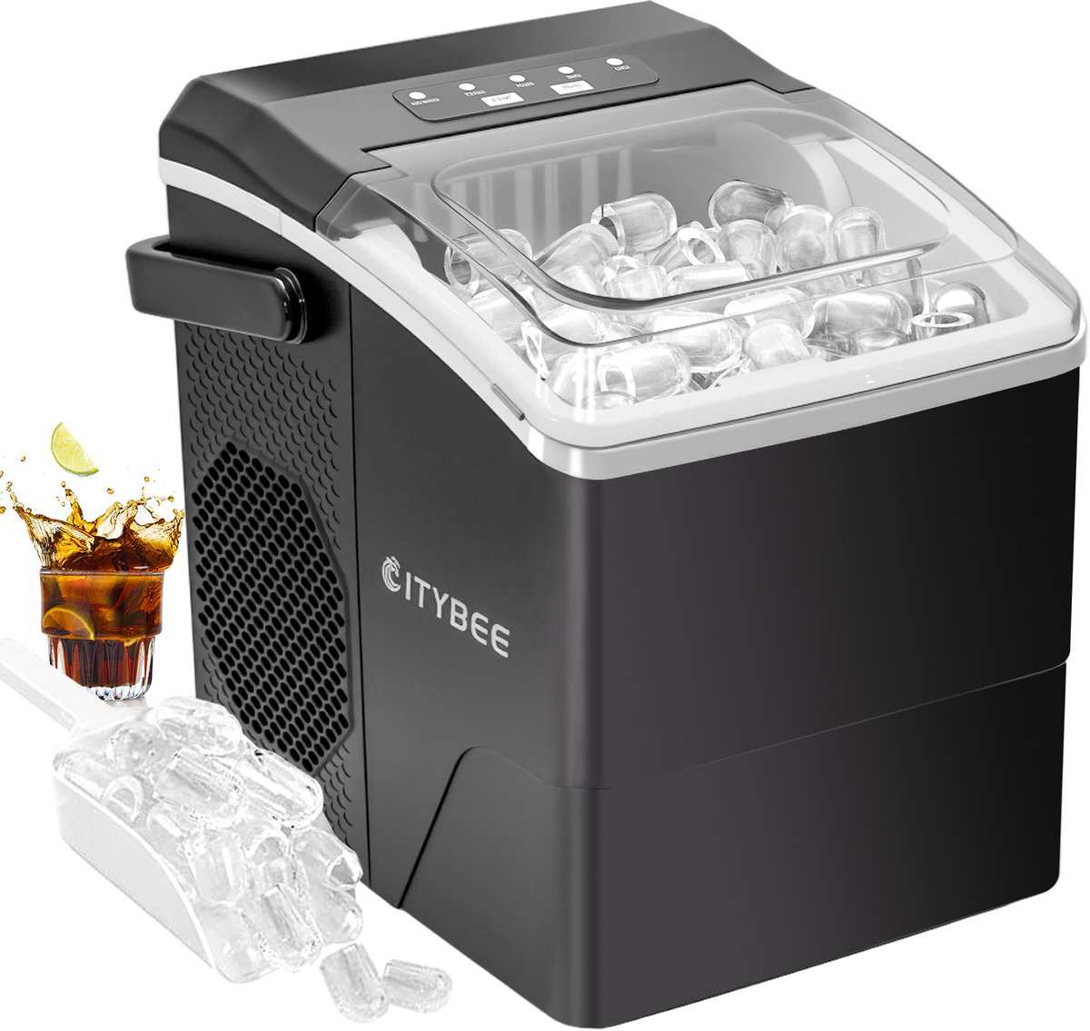 Glitzerlife - Snel Ice Cube Ijsblokjesmachine - Klein Stil - 2 Maten - Ijsblokjesmachine - Mini 9 Ijsblokjes In 6 Minuten - Klaar Voor Ijsblokjes - Met Draagbare Handgreep - Voor Kantoor - Camping En Feest -Zwart