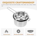 Roestvrijstalen dubbelwandige smeltkroes voor chocolade, boter, wax en kaas. Met "EXQUISITE CRAFTSMANSHIP" tekst.