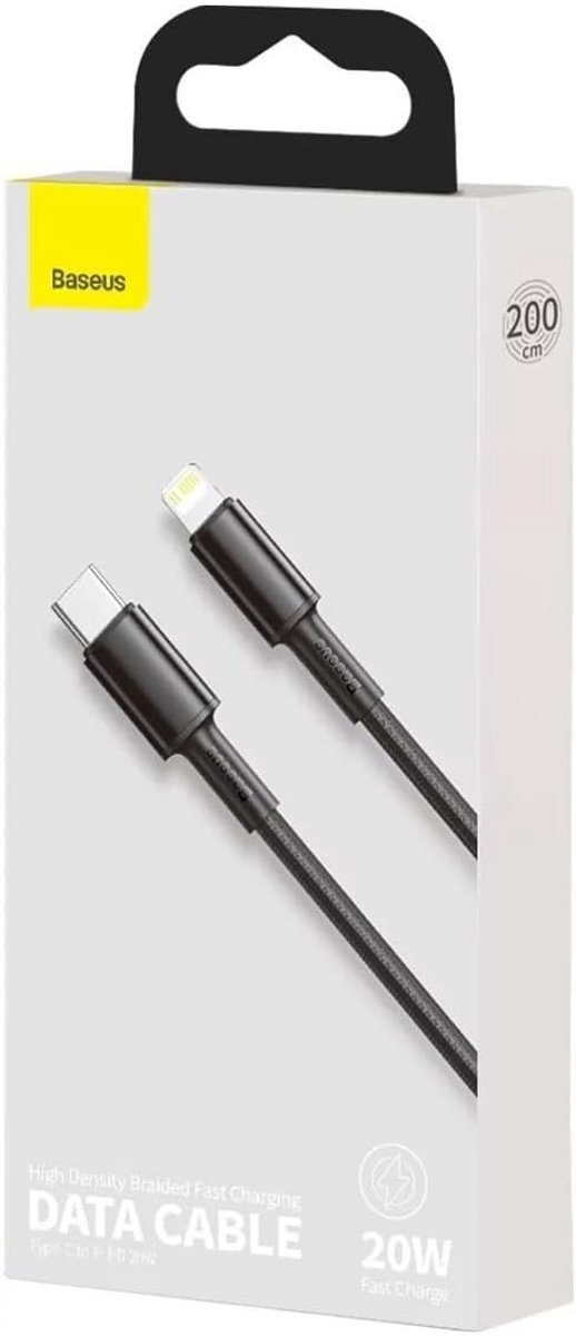USB-C naar Lightning Kabel 2 Meter PD 20W Snel Opladen Hoogwaardig Gevlochten Zwart