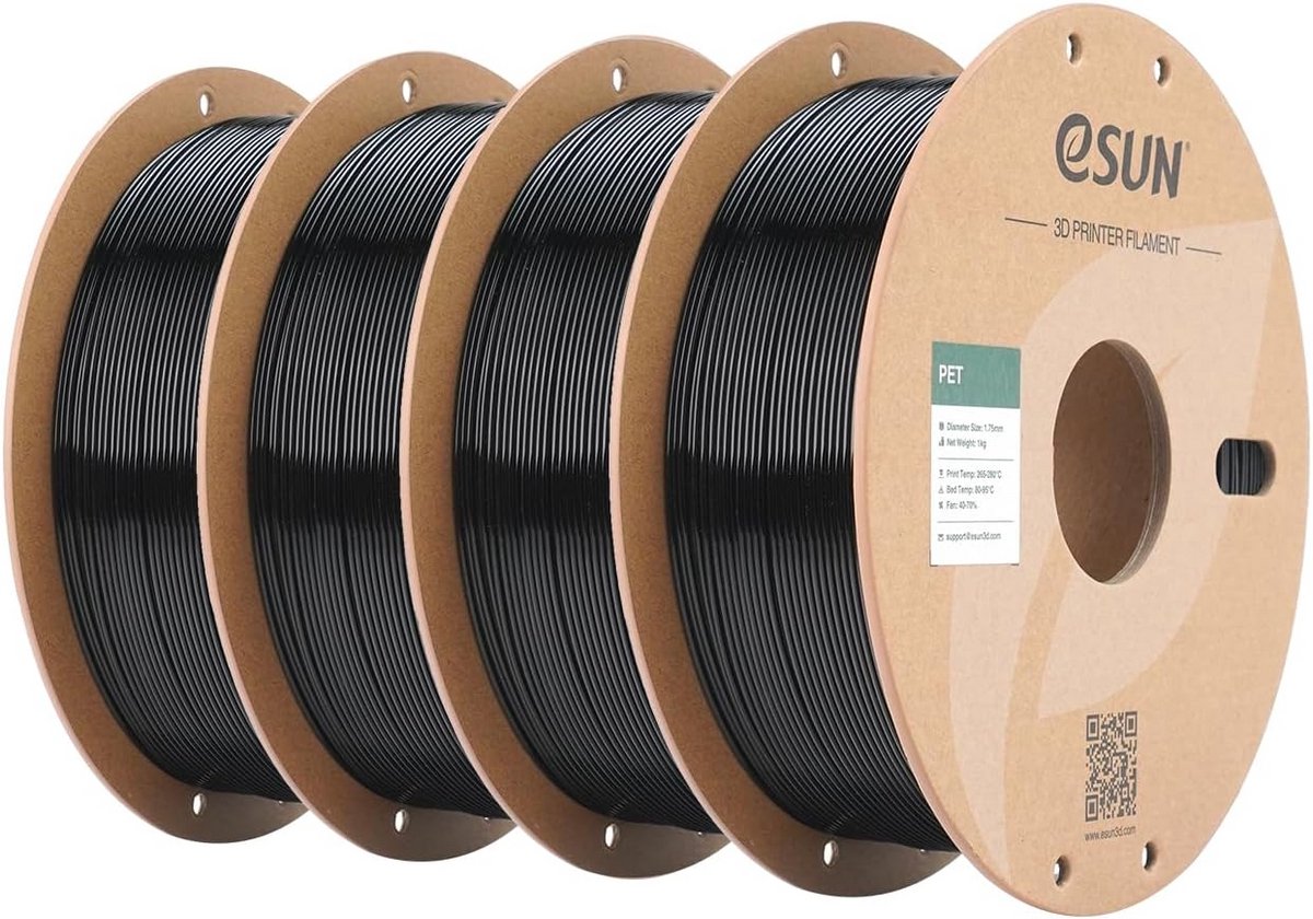 PET Filament 1.75mm Zwart 4KG voor 3D Printers - Hoge Taaiheid