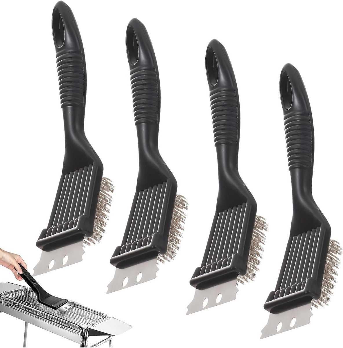 Set van 4 Roestvrijstalen Barbecueborstels voor Grondige Grillreiniging