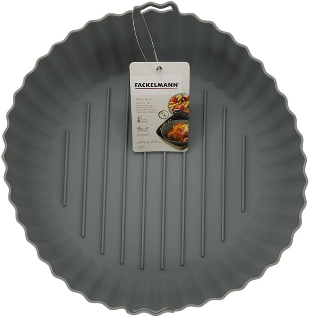 Ronde Siliconen Airfryer Mand - Hittebestendig & Herbruikbaar Bakvorm - 24,5 cm - Grijs